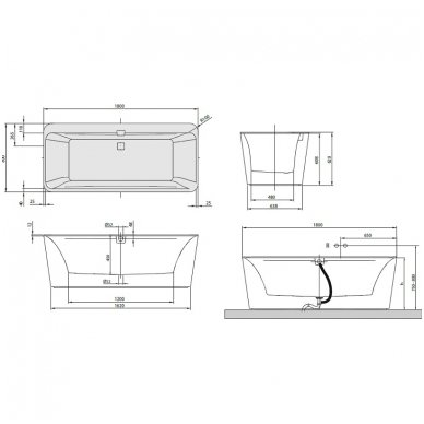 Villeroy&Boch laisvai pastatoma vonia Squaro Edge 12 Duo 1800x800 UBQ 180 SQE 7PDV-01 3