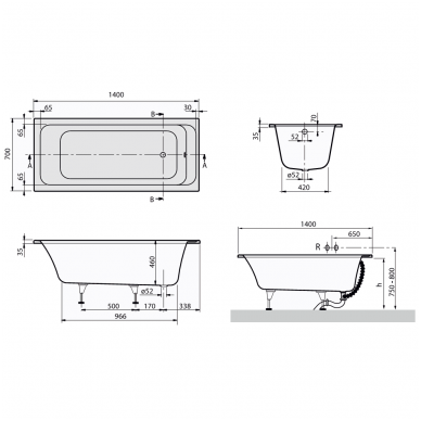 Villeroy&Boch vonia Omnia Architectura Solo 1400x700 UBA 147 ARA 2V-01 2