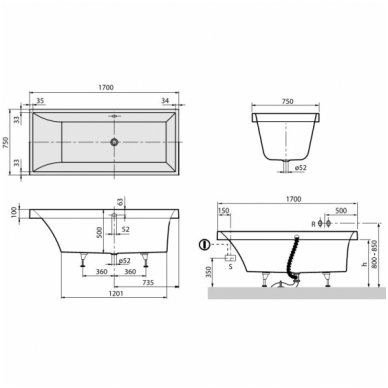 Villeroy&Boch vonia Squaro Duo 1700x750 UBQ 170 SQR 2V-01 2