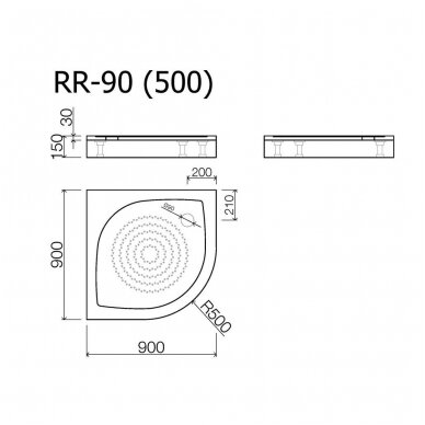 Vispool pusapvalis dušo padėklas RR-90 (R500) 3