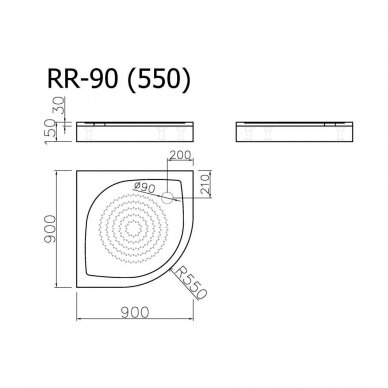Vispool pusapvalis dušo padėklas RR-90 (R550) 3