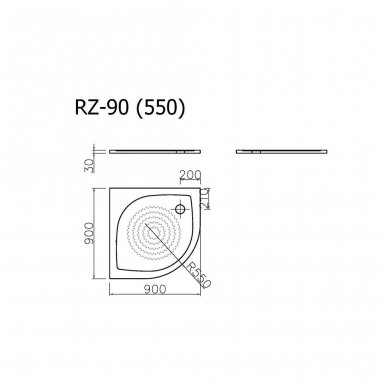 Vispool pusapvalis dušo padėklas RZ-90 (R550) 3